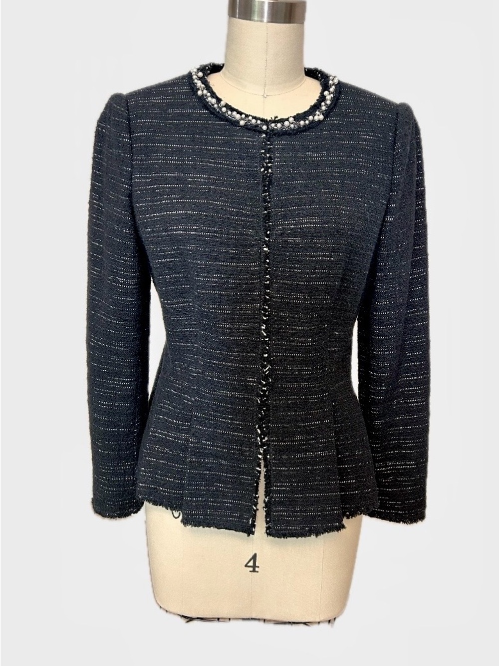 Black Tweed Pearl-Trim Jacket